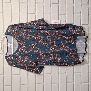 LuLaRoe Dark Teal Floral Short Sleeve Oversized Top. Size Large NWT